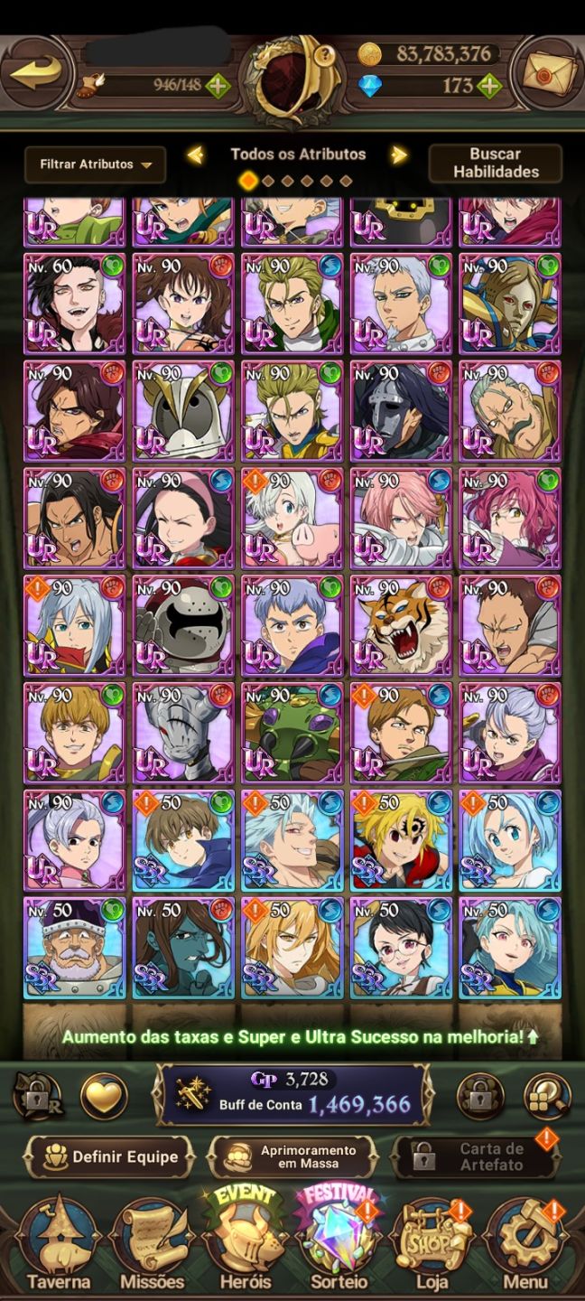 Conta nova de 7ds nivel 29 com novo personagems Odin Superpoderoso!!!