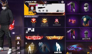 CONTA FREE FIRE ANTIGA FEMININA LVL 65 BARBINHA+BANDEIRAO+JAQUETA ASUS