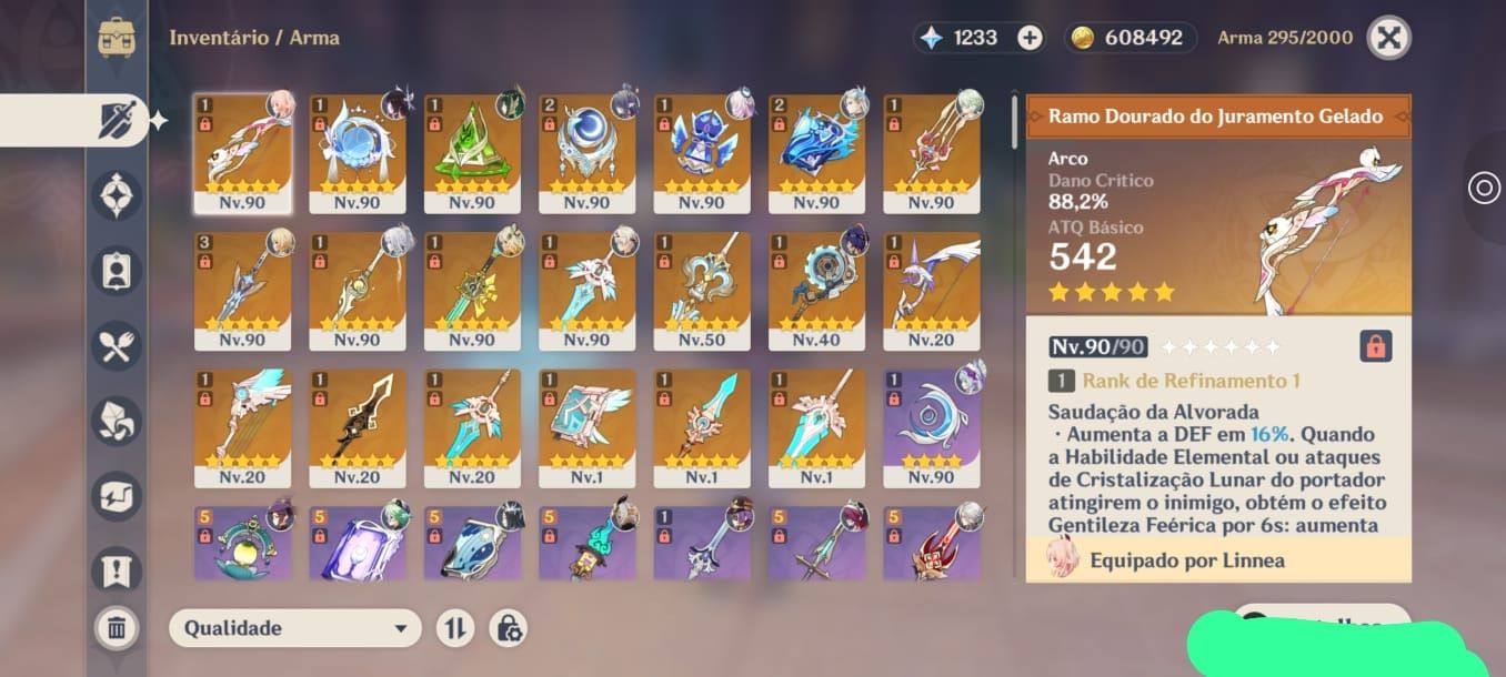 Conta end game Genshin ar 60, 15 t5 limitados e 12 armas assinatura limitadas