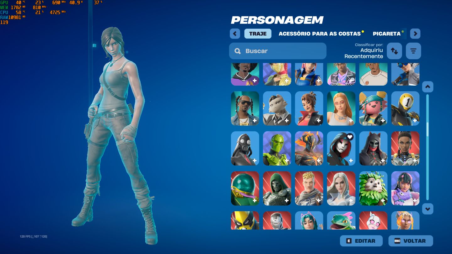 CONTA FORTINITE SKINS LARA CROFT + MACHADO LEVIATAN - salve mundo fundador