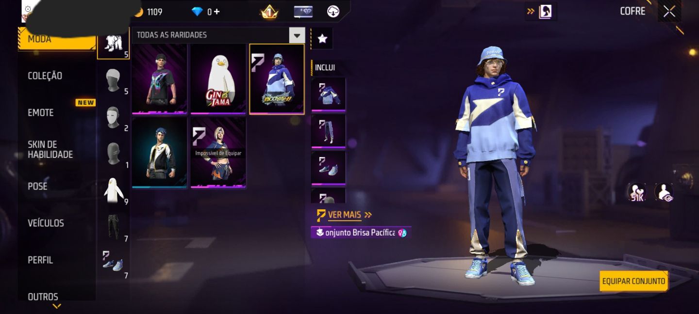 CONTA FREE FIRE NIVEL 11 + SKIN ELISABETH (GINTAMA) + 4 SKINS + GELO + KATANA