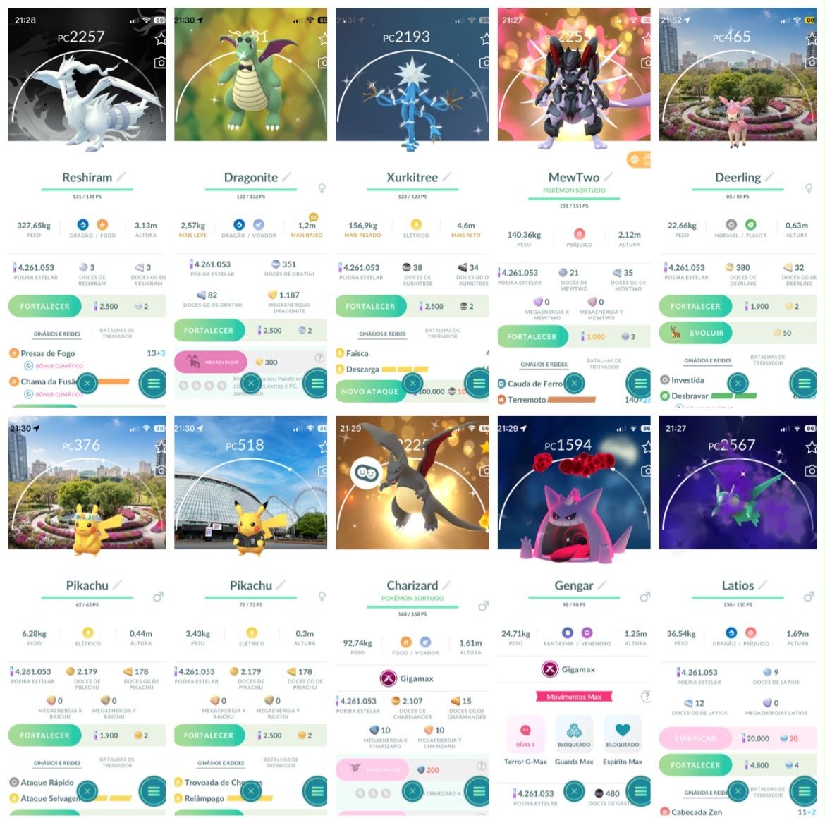 Conta Pokémon Go, MewTwo de armadura, mais de 100 shinys e shundos et.