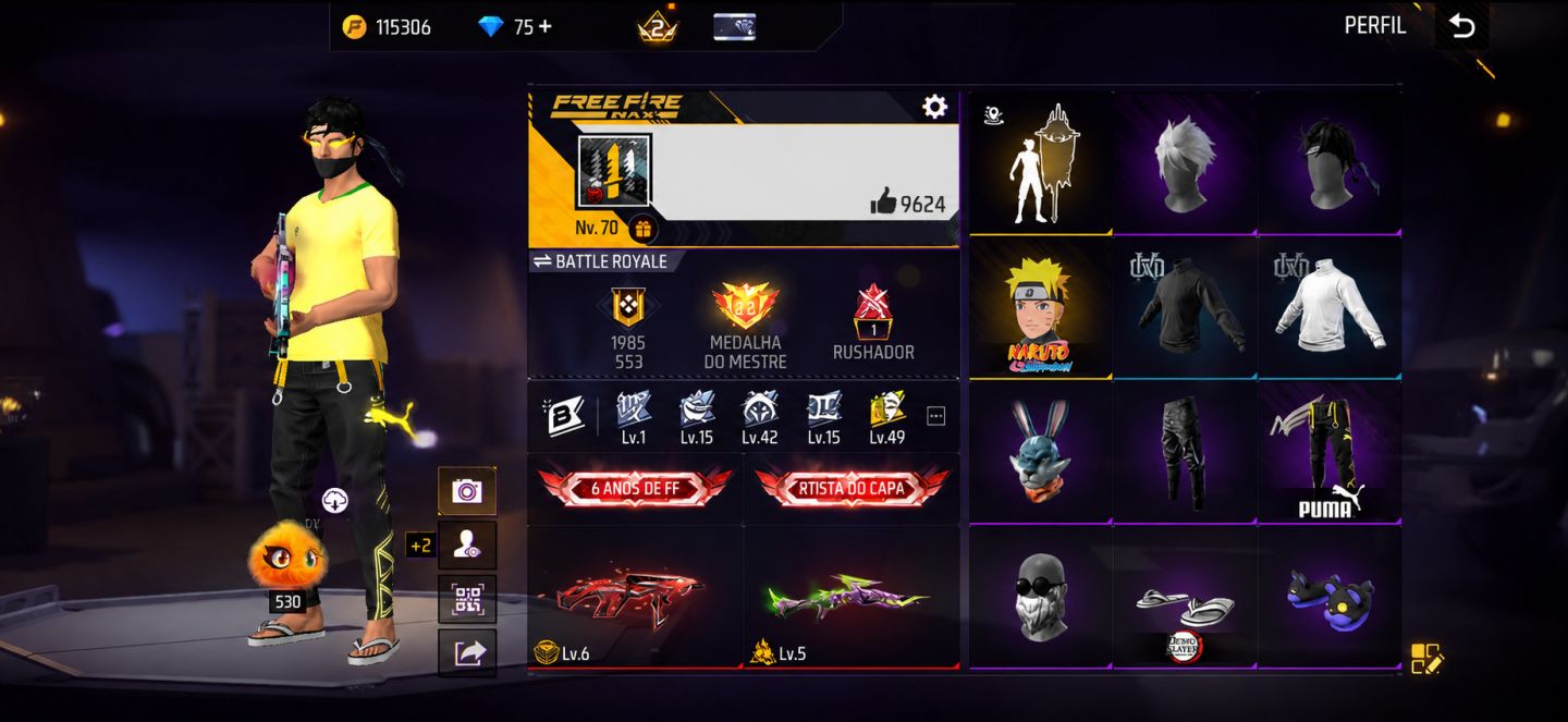 FREE FIRE 6 ANOS | 2 EVOLUTIVAS LVL 6 E 5 | NARUTO