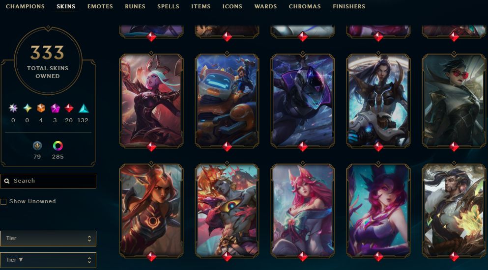 333 SKINS, 293 CHROMAS - CONTA DE LEAGUE OF LEGENDS