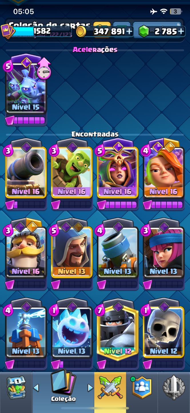 13K | 122/123 CARTAS | 2.785 GEMAS | 347K OURO | 9 CURINGAS EVO