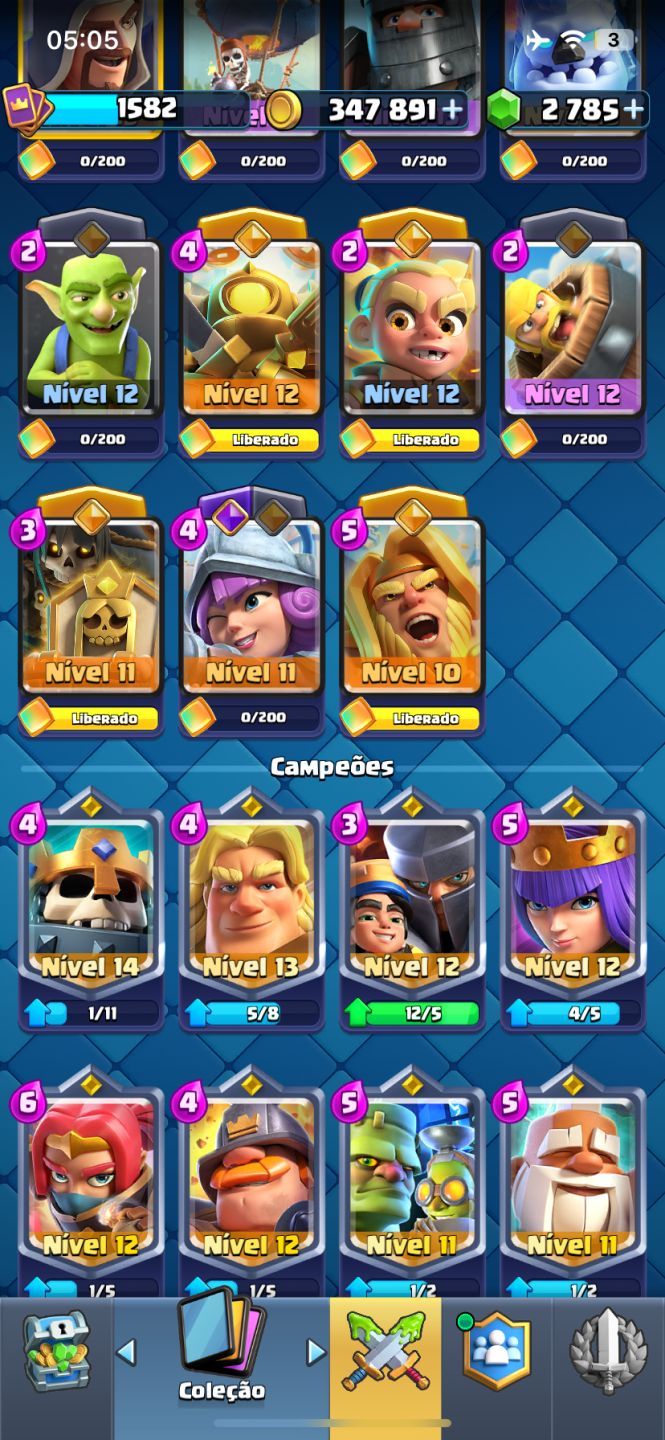 13K | 122/123 CARTAS | 2.785 GEMAS | 347K OURO | 9 CURINGAS EVO