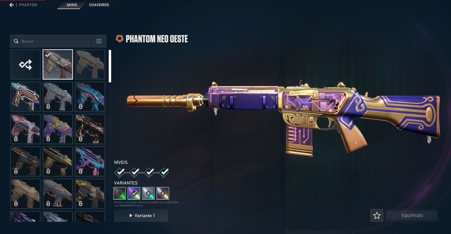 Conta de valorant - diamante 1 com pacote neo-oeste completo e outras skins