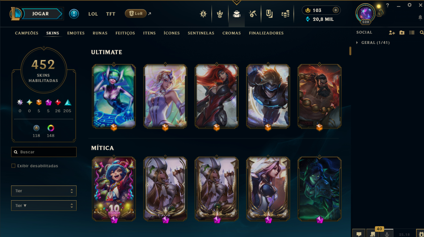 Conta LOL Unranked, Nivel 528, 452 skins, 148 chromas, conta de 2011