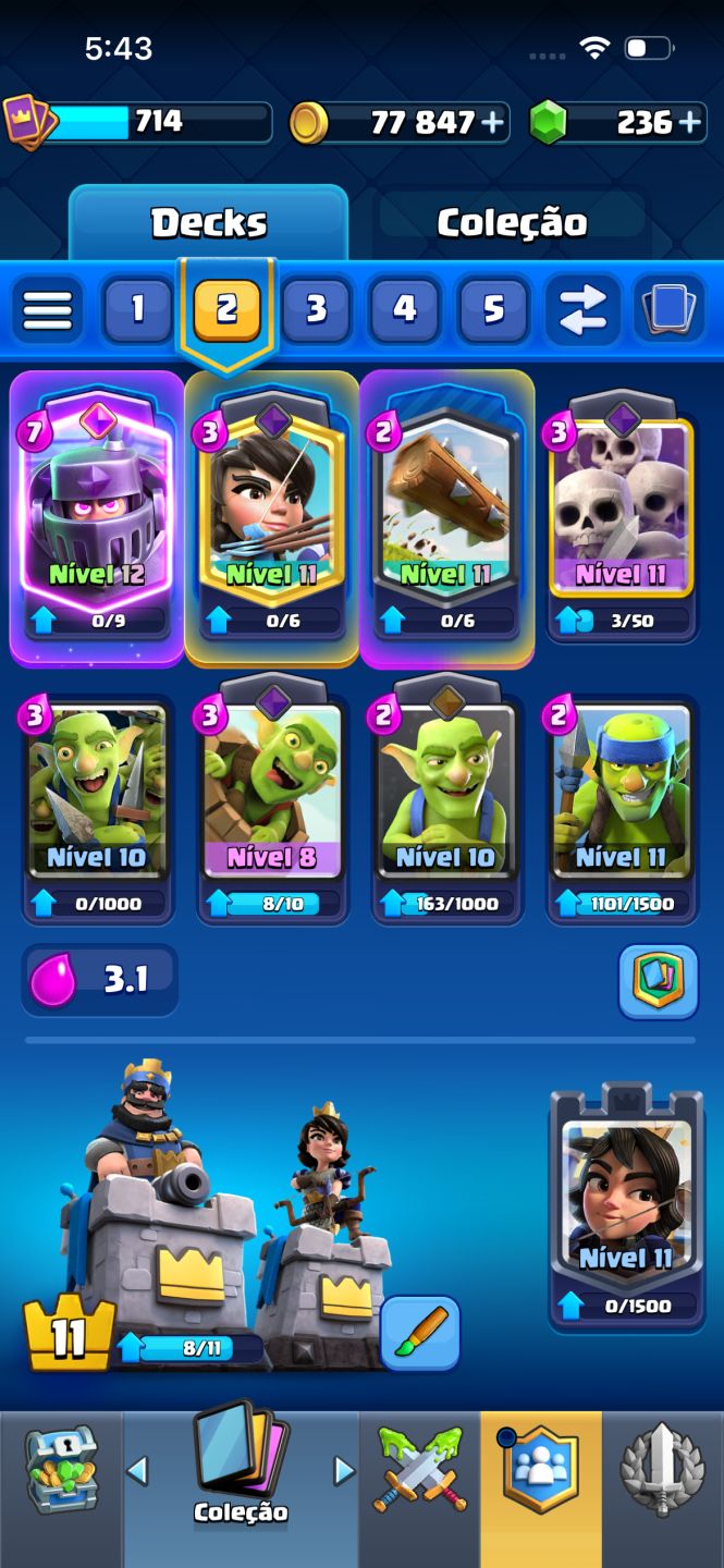 Conta clash Royale com mega cavaleiro nível 12 arena 12 mais princesa nível 11
