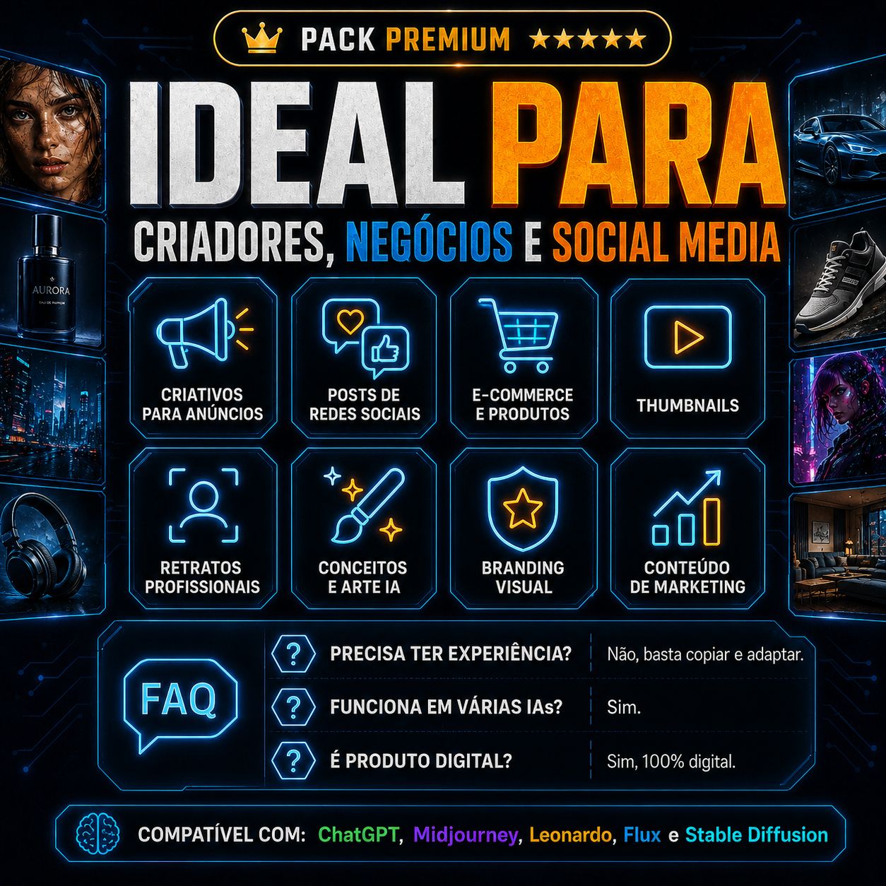 10.000 Prompts de Imagens para IA | ChatGPT + Midjourney + Leonardo