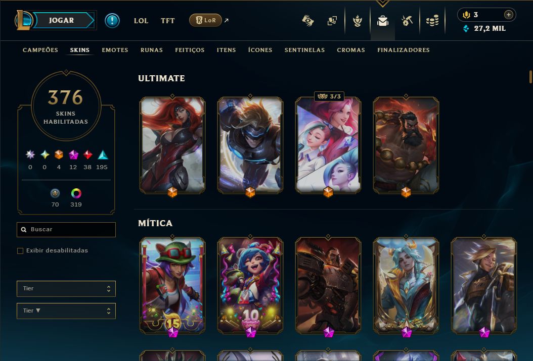 CONTA LEAGUE OF LEGENDS FULL ACESSO- 376 SKINS - LEVEL 704 INCLUINDO SKINS VAVA