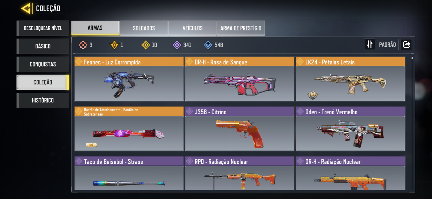 CONTA COD MOBILE COM 3 ARMAS MÍTICAS / 10 LENDÁRIAS / 1 PRESTÍGIO, VÁRIAS SKINS
