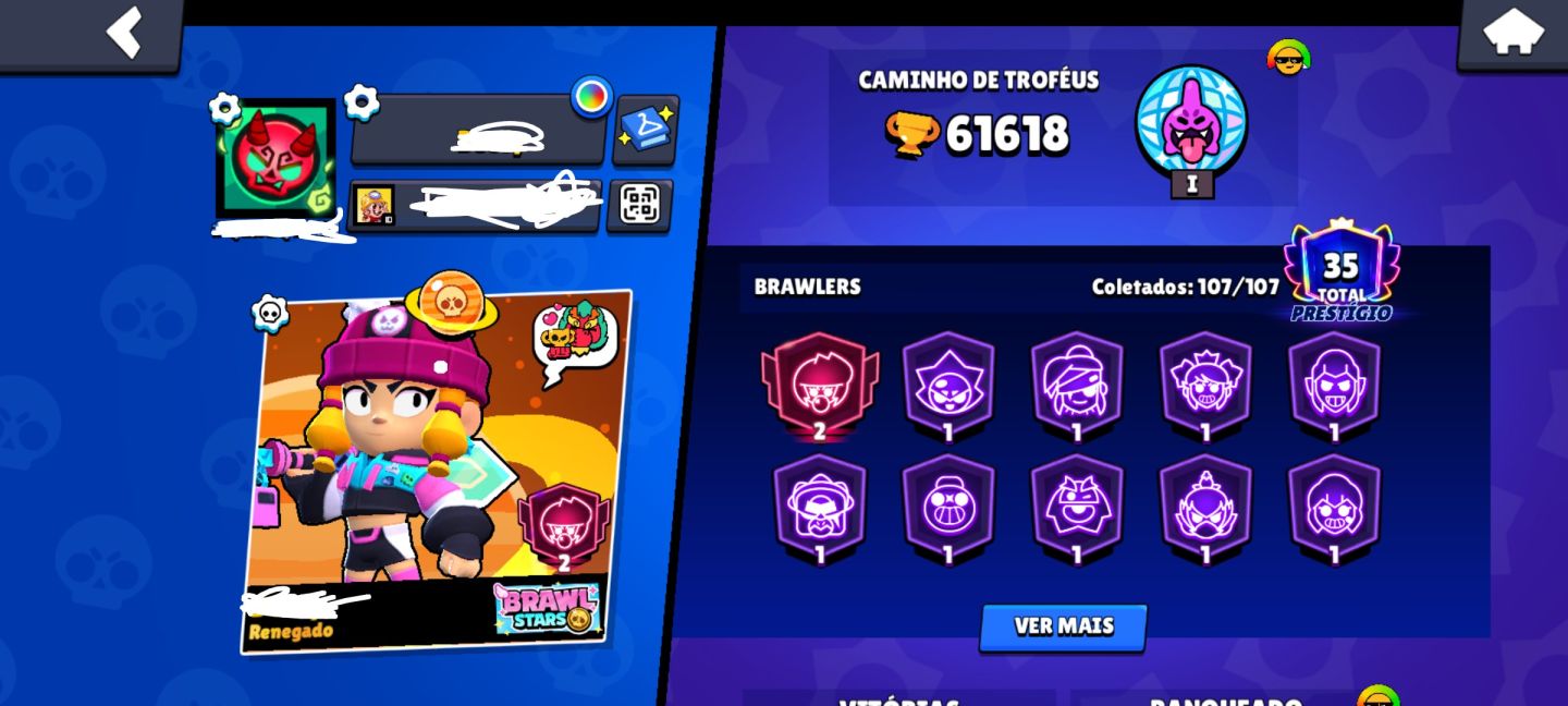 Conta Brawl Stars 61.618 Troféus, 107 Brawlers e Muitas Skins!
