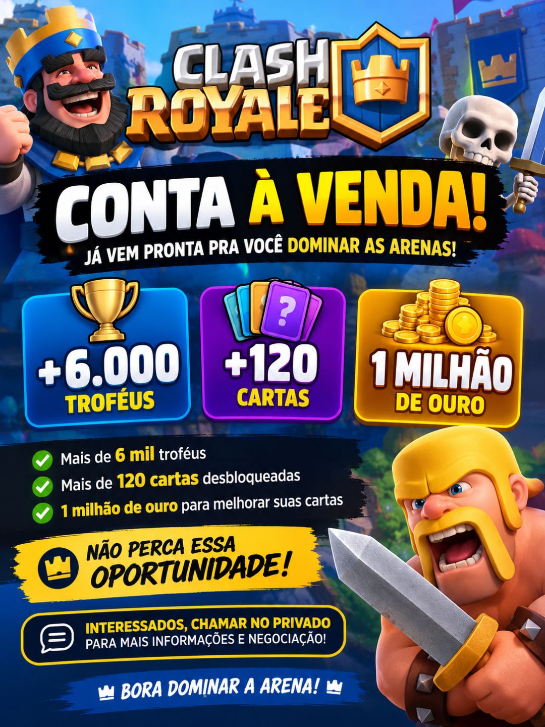 CONTA CLASH ROYALE +6.000 TROFEIS + 1.000.000 DE OURO