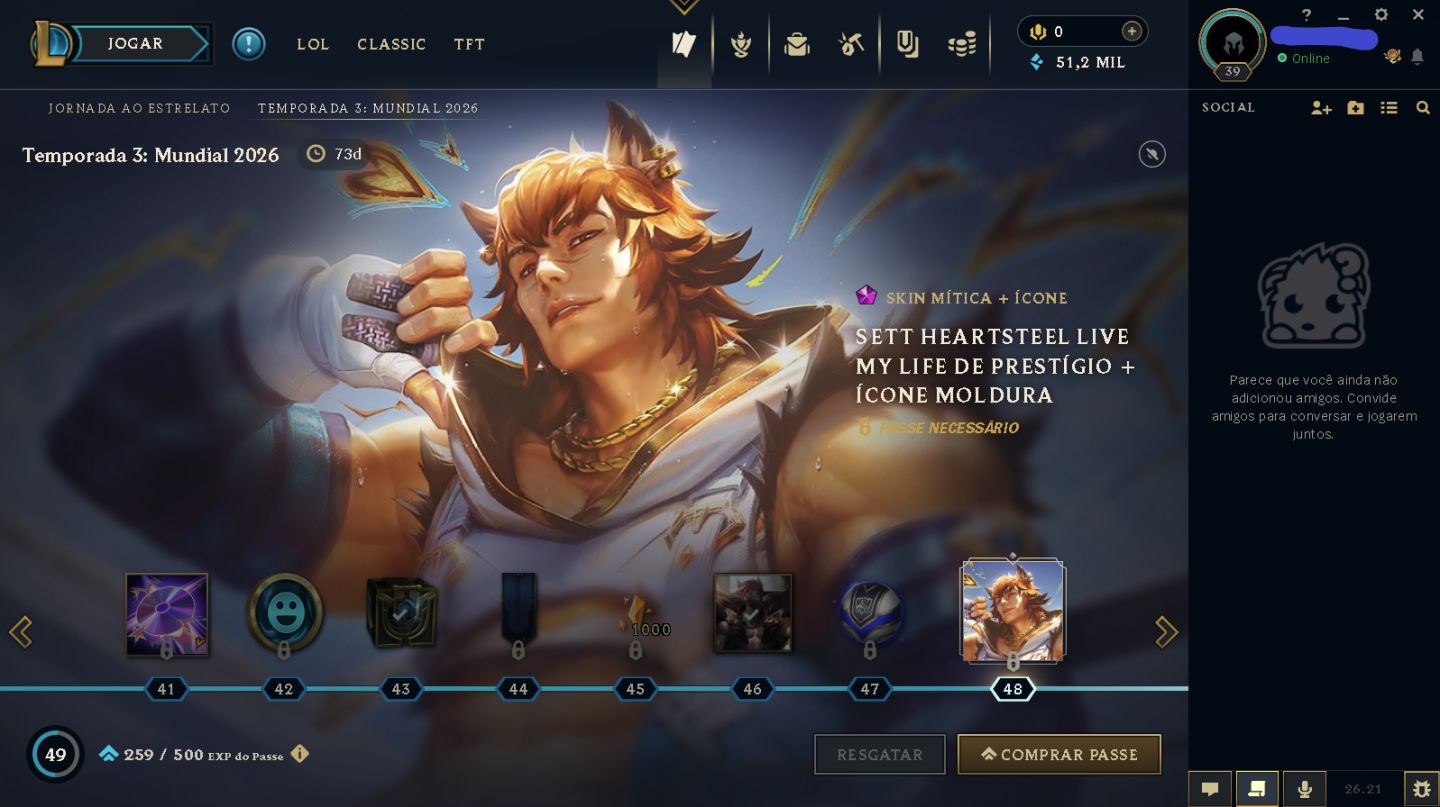 Conta de LoL Nível 39 | Mestre (68% WR) | 30 Campeões | 3 Skins | 55 Ícones e +