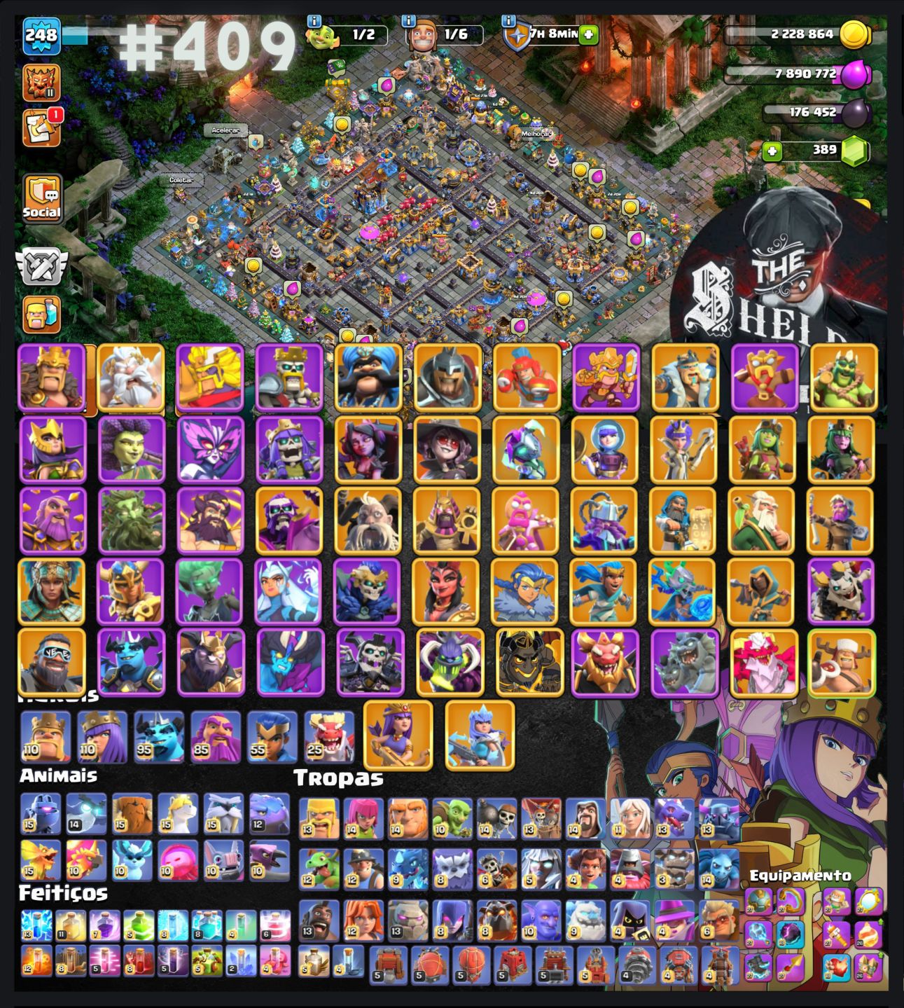 Contas de Clash of clans CV 13, 14, 15, 16, 17, 18 Com Várias Skins e Paisagens.