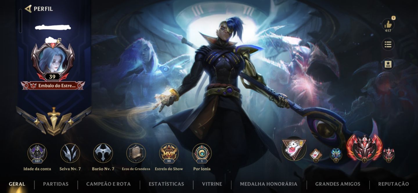 Conta grão mestre com Skins lendárias