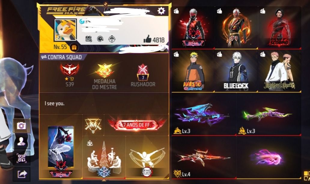 Conta Free Fire - Vários Itens e Conjuntos - Parcerias