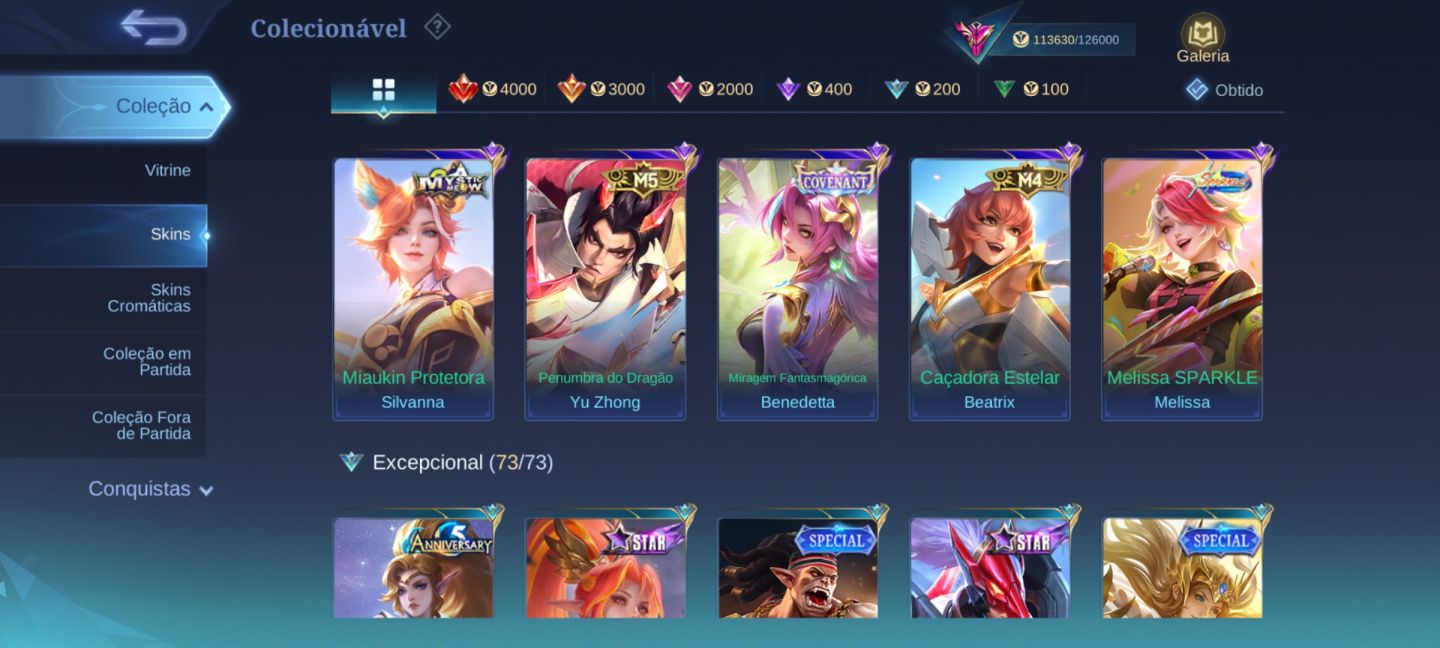 Conta de mobile legends com 330 skins e todos os personagens