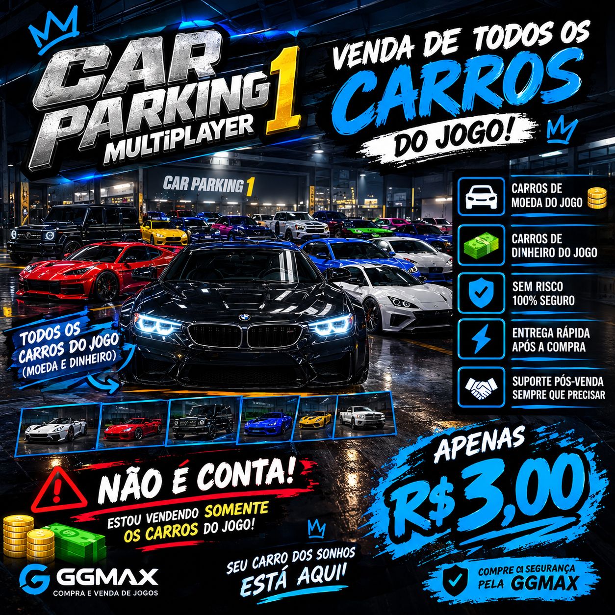CAR PARKING 1 venda de 2 carros por 3R$,carros de moeda e dinheiro do próprio jg