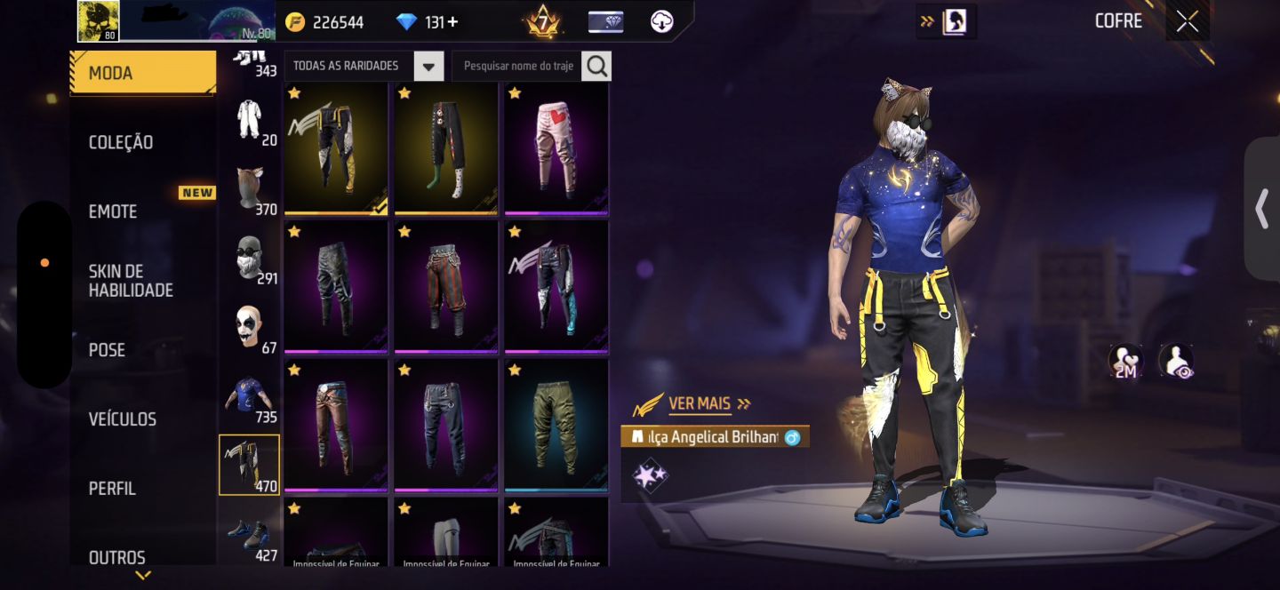 CONTA DE FREE FIRE GEMADA NÍVEL 80 COM ANGELICAL, STEAMPUNK e COELHÃO