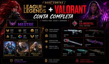 MEGA CONTA LOL MESTRE + VALORANT EX-IMORTAL | 241 SKINS | PRESTÍGIO + ULTIMATE