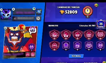 CONTA DE BRAWL STARS > 53K | 80 BRAWLERS | 26 PRESTIGIOS | 3 PASSES | 9 HÍPER