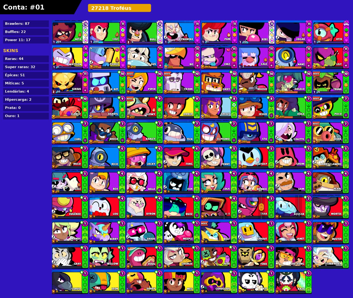 Contas Brawl Stars ( Contas raras com Shelly Estelar)