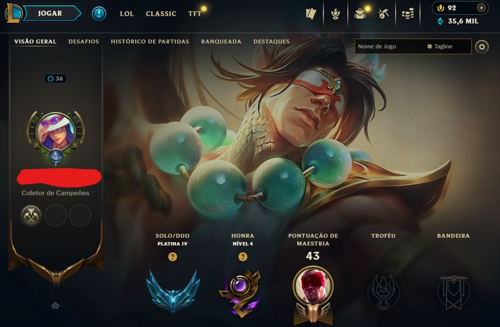 [Entrega Automática] Conta Lol Platina, 35K Ea, 44 Skins, 2 Lendárias, Honra 4