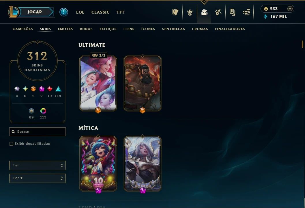 Conta Lol/vava Pessoal - 312 skins - Diamente -2013 - armas lótus