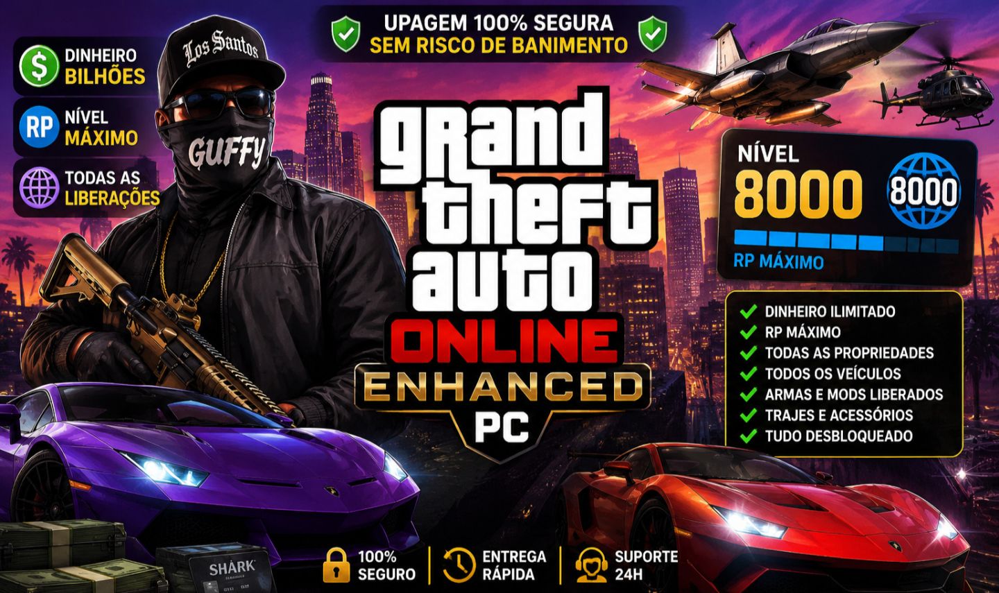 UPAGEM DE CONTA GTA 5 ONLINE ENHANCED | PC | LEVEL + RP + DINHEIRO! (PROMOÇÃO)