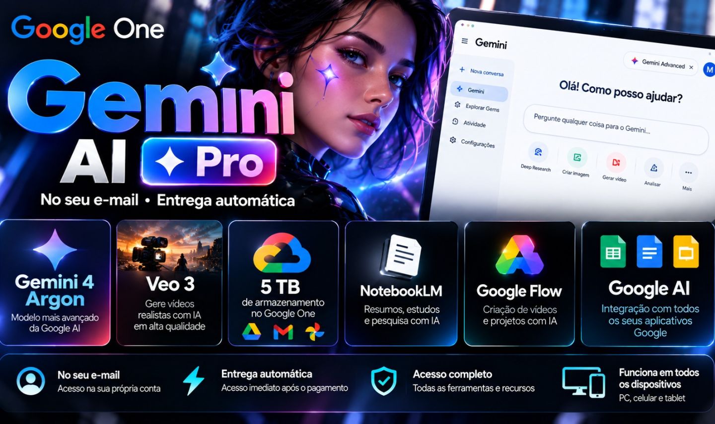 [Entrega Automática] Gemini Pro Argon Máx + 5TB + Veo 3 | Ativação no seu Email