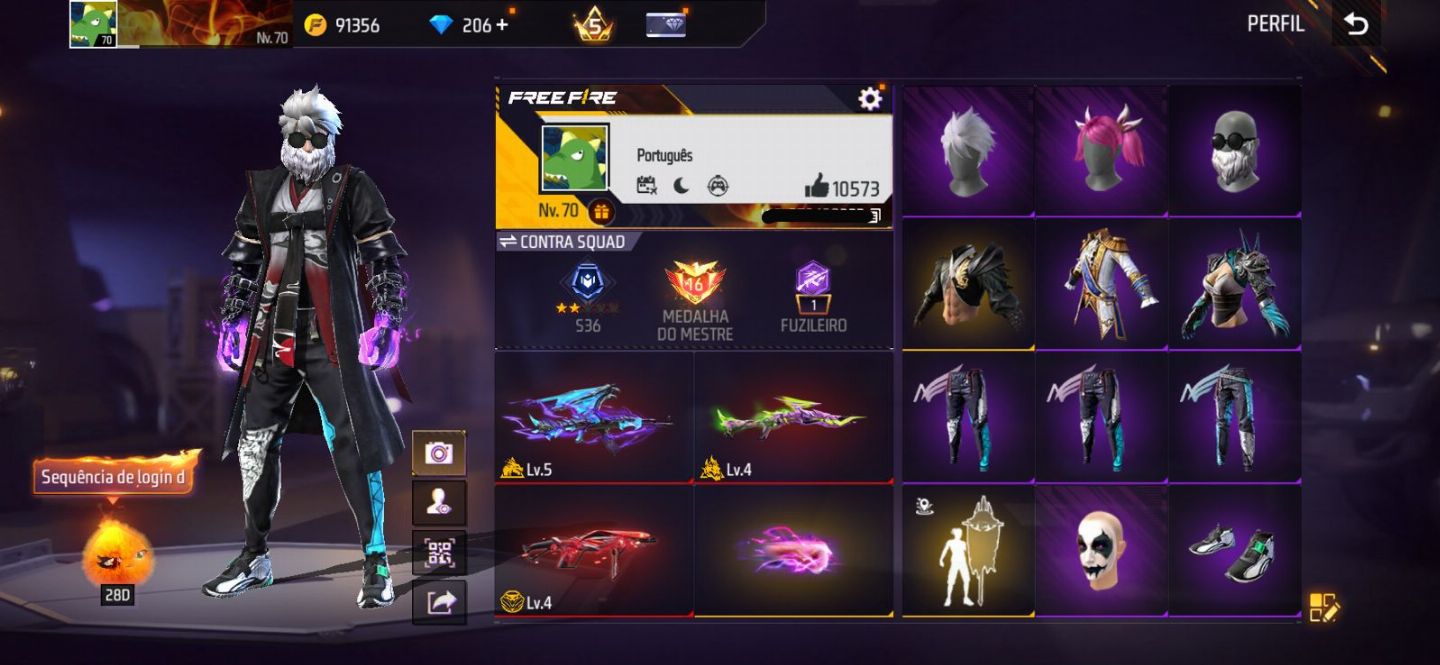 Conta free fire gemada com barbinha, punho, bandeirao, evolutiva 7 anos de idade