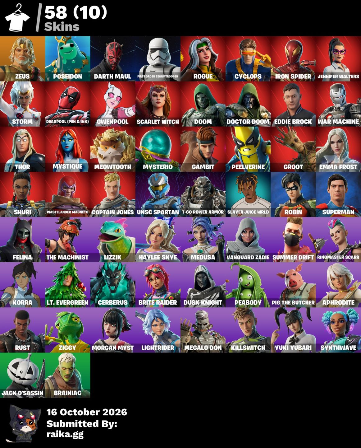 FORTNITE | 58 SKINS | EDDIE BROCK + DEADPOOL + SCARLET WITCH + DARTH MAUL + SUPE