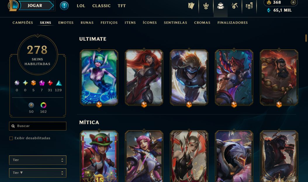 CONTA LOL: NÍVEL 773 | 278 SKINS | 5 ULTIMATE | 7 MÍTICAS | 31 LENDÁRIAS