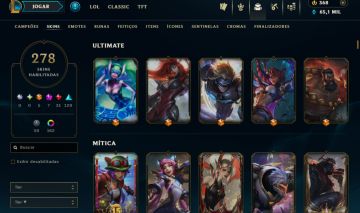 CONTA LOL: NÍVEL 773 | 278 SKINS | 5 ULTIMATE | 7 MÍTICAS | 31 LENDÁRIAS