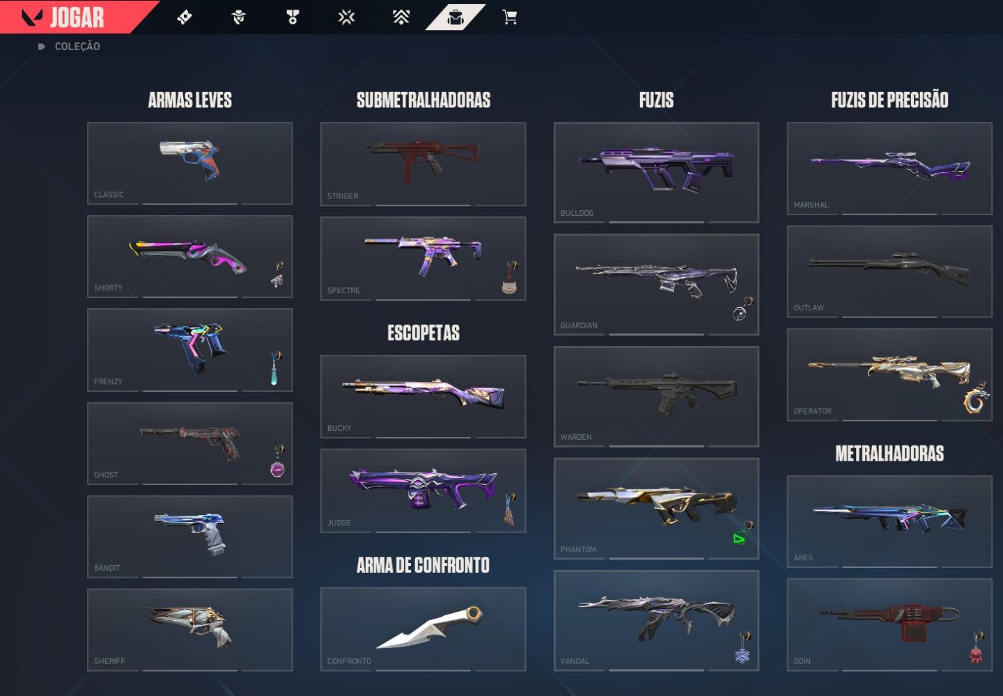 CONTA DE VALORANT COM PACOTE CHAMPIONS 2026, 3 FACAS VCT, E MUITAS OUTRAS SKINS