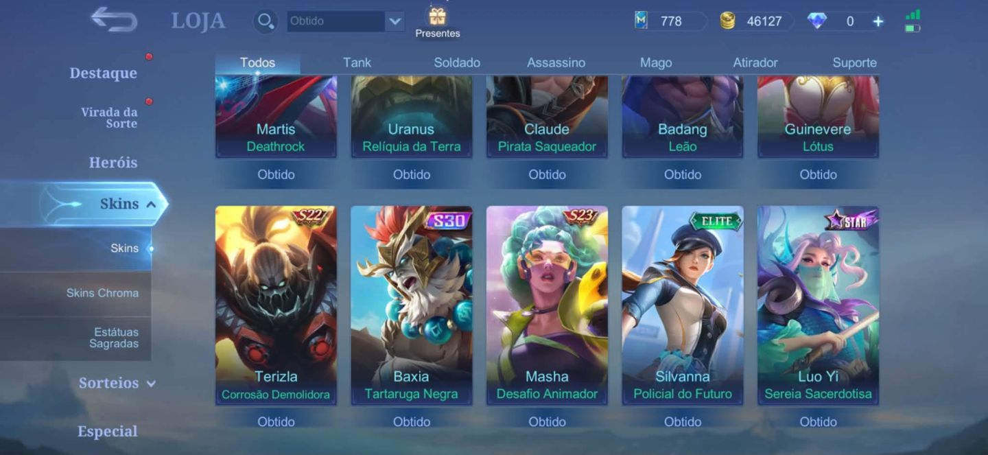 Conta MBL pronta pra jogar com skin gojo do Xavier