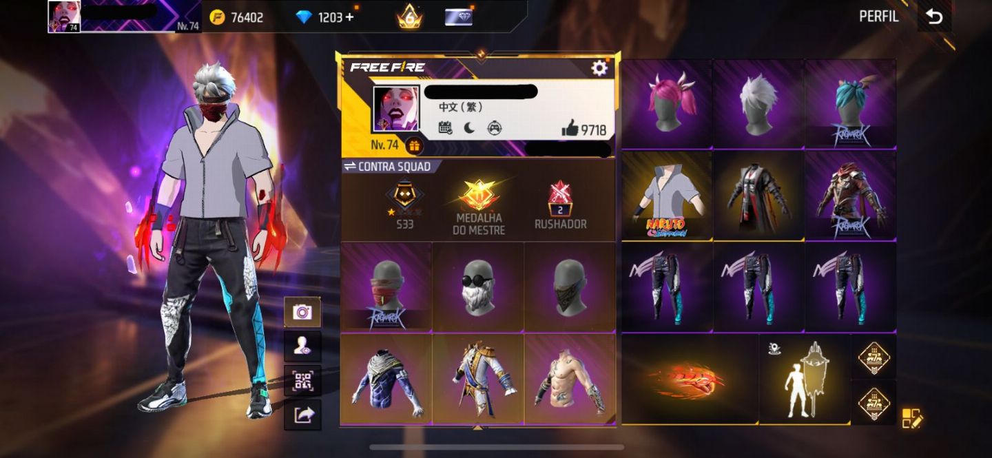 Conta free fire super gemada level 74 9700+ likes, ragnarok, punho, angelical