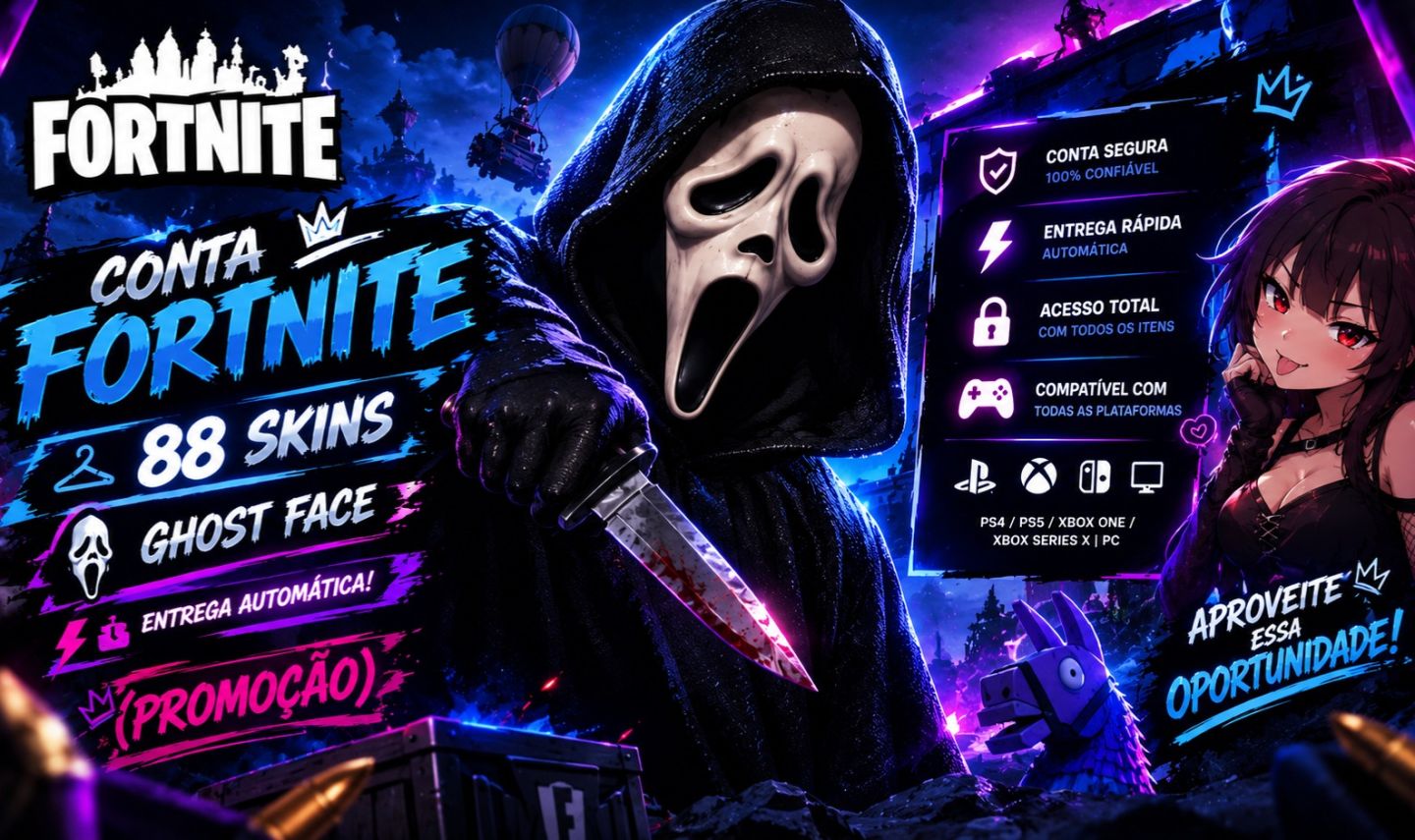 Conta Fortnite | 88 Skins | Ghost Face | Entrega automática! (PROMOÇÃO)