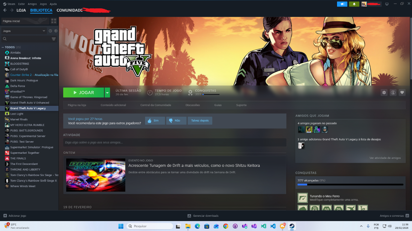 Conta da Steam com GTA V e conta no Cs2!
