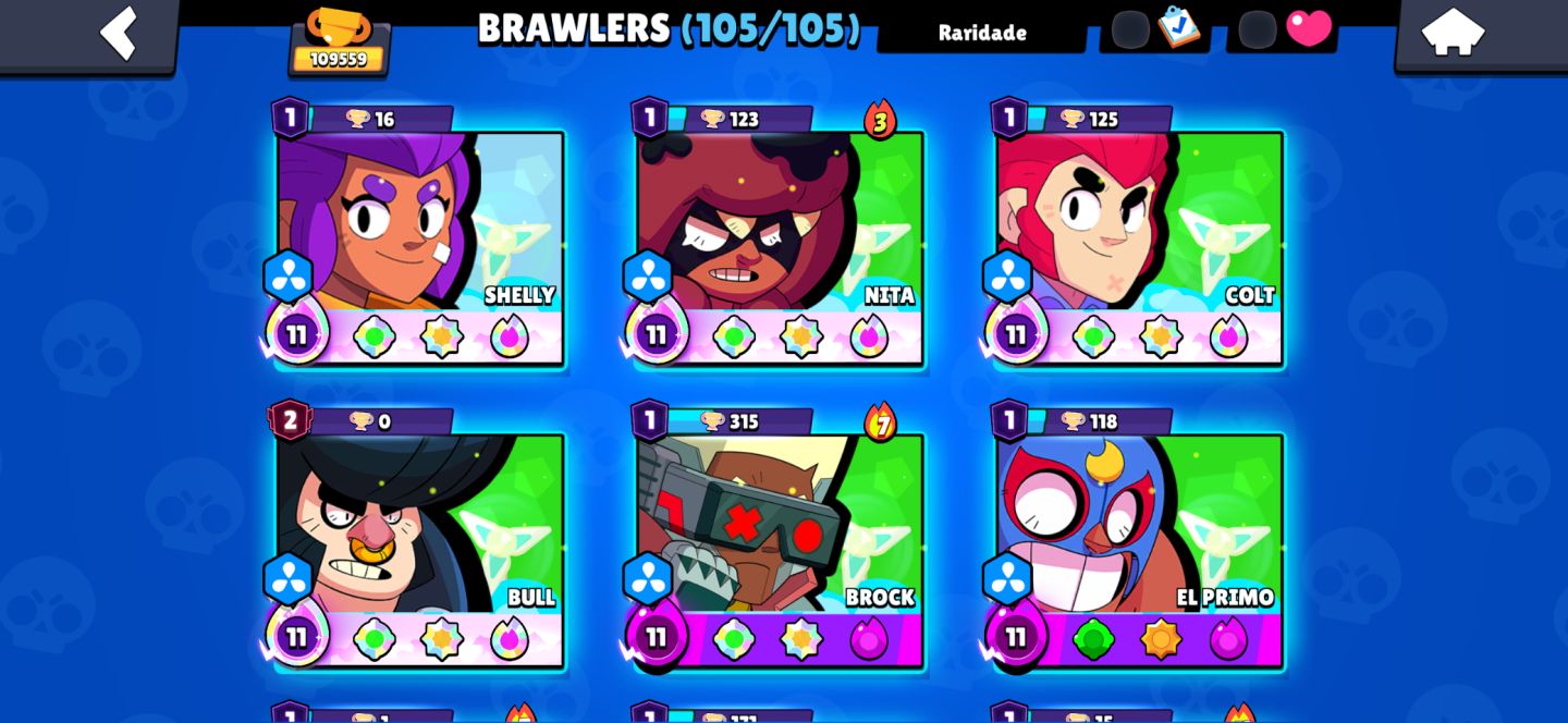CONTA BRAWL STARS | 110K 106 BRAWLERS (90 Full) VARIAS SKINS RARAS!