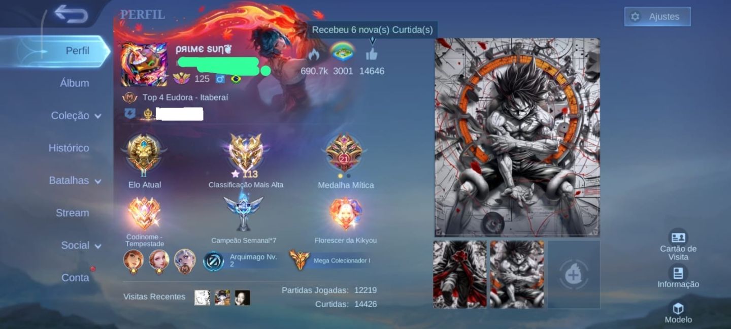 CONTA GOD TIER MLBB QUASE COLECIONADOR SKINS RARAS + ELO IMORTAL WR 70
