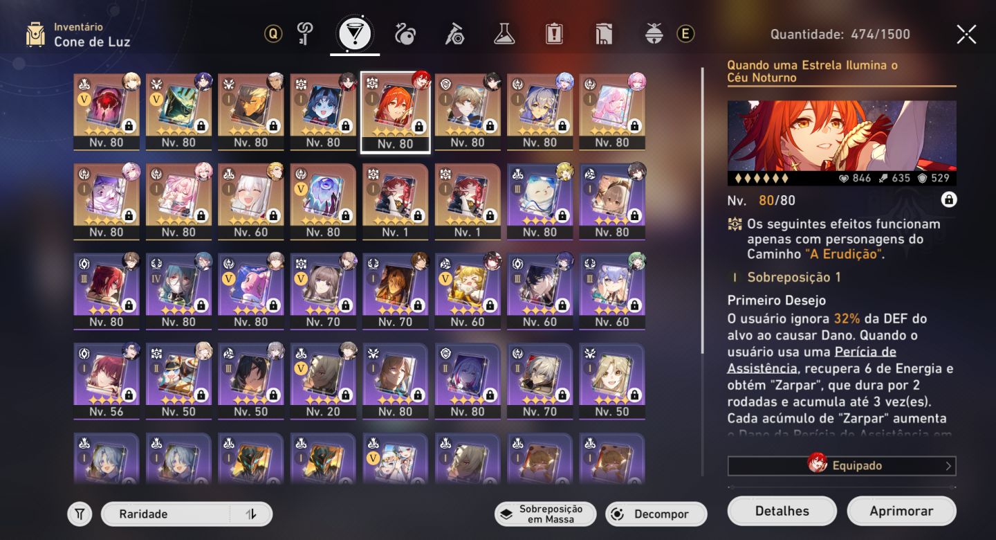 Conta Hsr Evernight E2s1, Cyrene E2s1, Hyacine E1s1, Robin Summer E1s1 e +