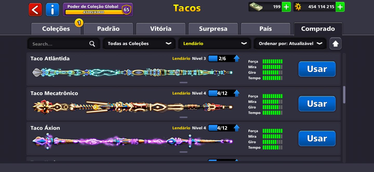 CONTA 8 BALL POOL, LVL 186, FULL LENDÁRIA, +450M FICHAS, +60 AVATARES, 200 NOTAS