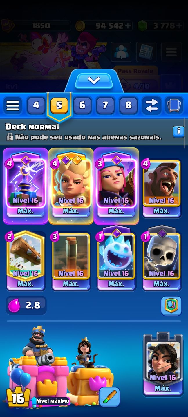Conta Clash Royale 20 cartas level 16, maior campeão e banner raro