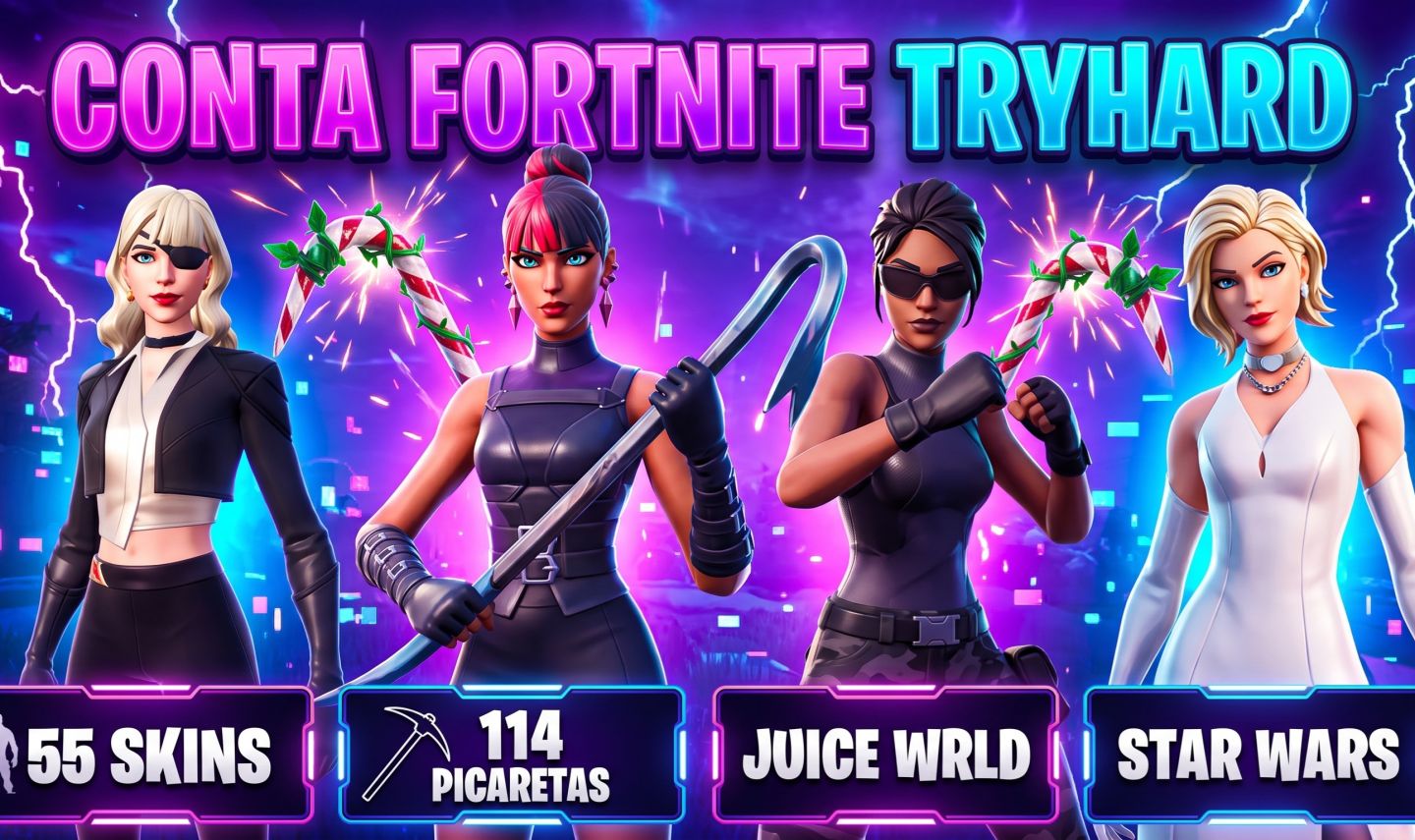 CONTA FORTNITE TRYHARD | Aura, Kor, Picareta Pé de Cabra | 55 Skins + 114 Pic