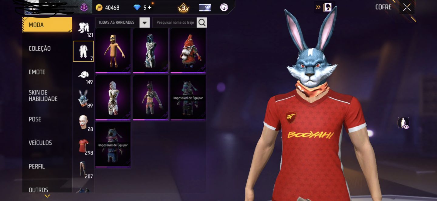 CONTA BRABA FREE FIRE, ANGELICAL ROXA + COELHÃO+MASCARA STEIKE E MUITO MAIS