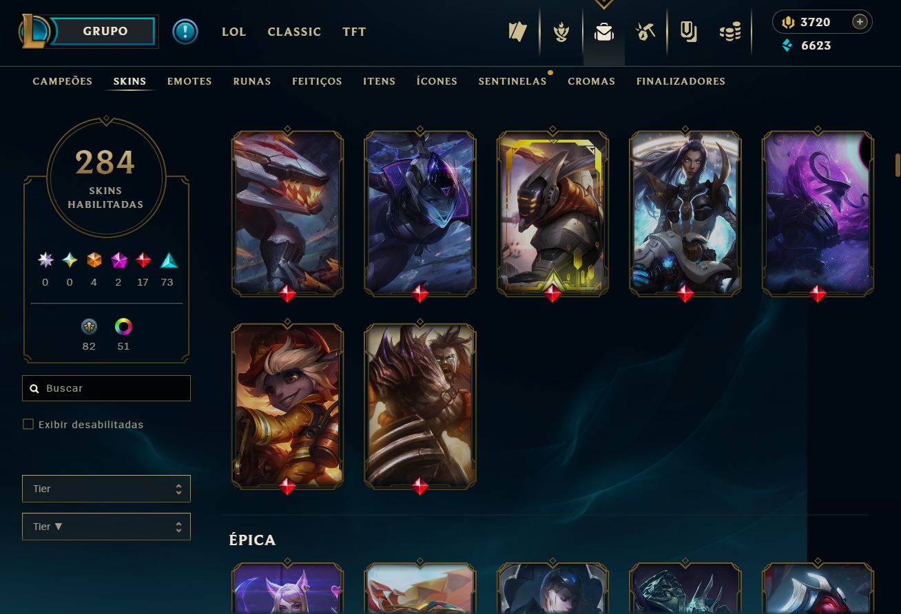 Lvl 135 | 284 skins | 3720 RP | bordas de skins, elise e morgana vitorisa e mais