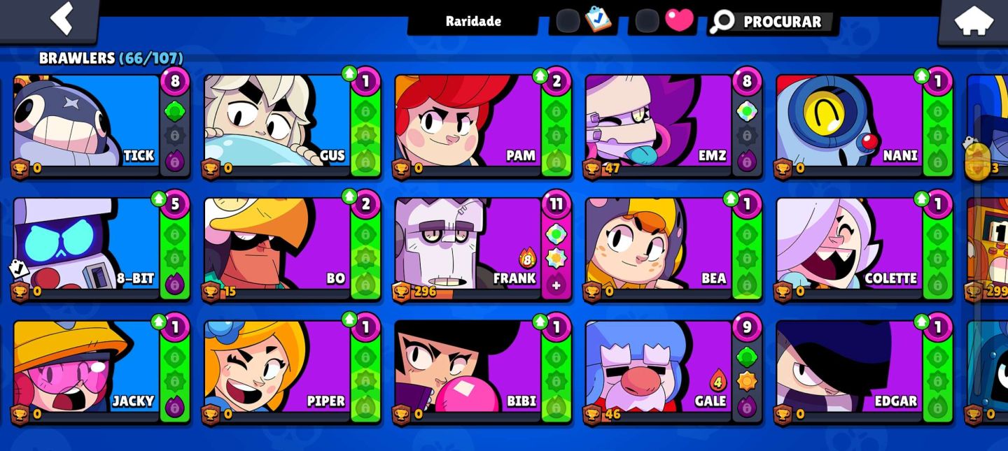Brawl Stars 4.4K | 66 Brawlers | 5 Lendários | 20 Hipercargas | Máx. Prata II